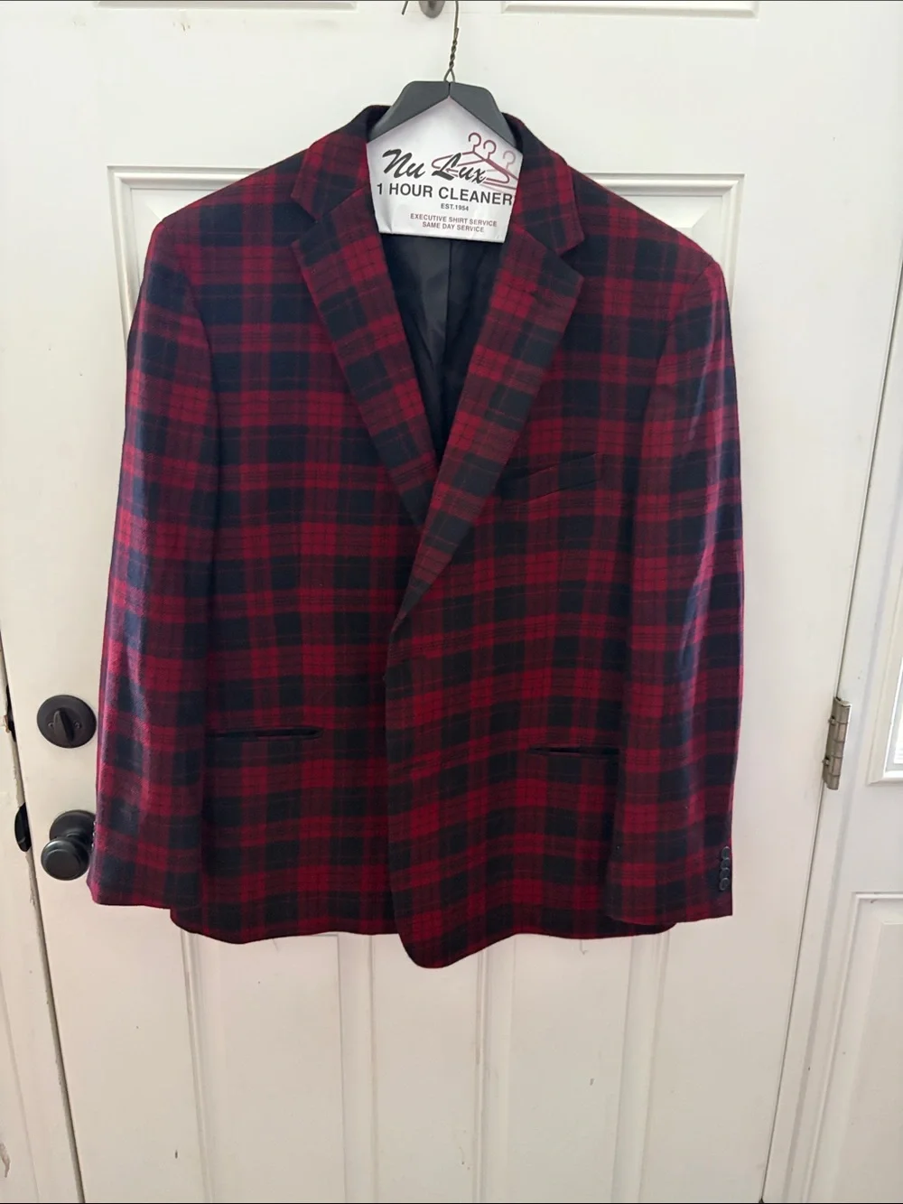 Paul Fredrick Red and Black Plaid Dress Coat worn Once